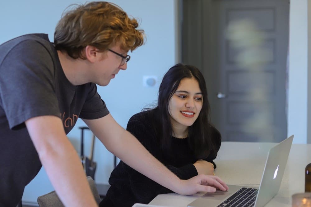 Stages of starting a business. Woman and man working on a computer