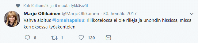 Lomaltapaluu-twiitti 2