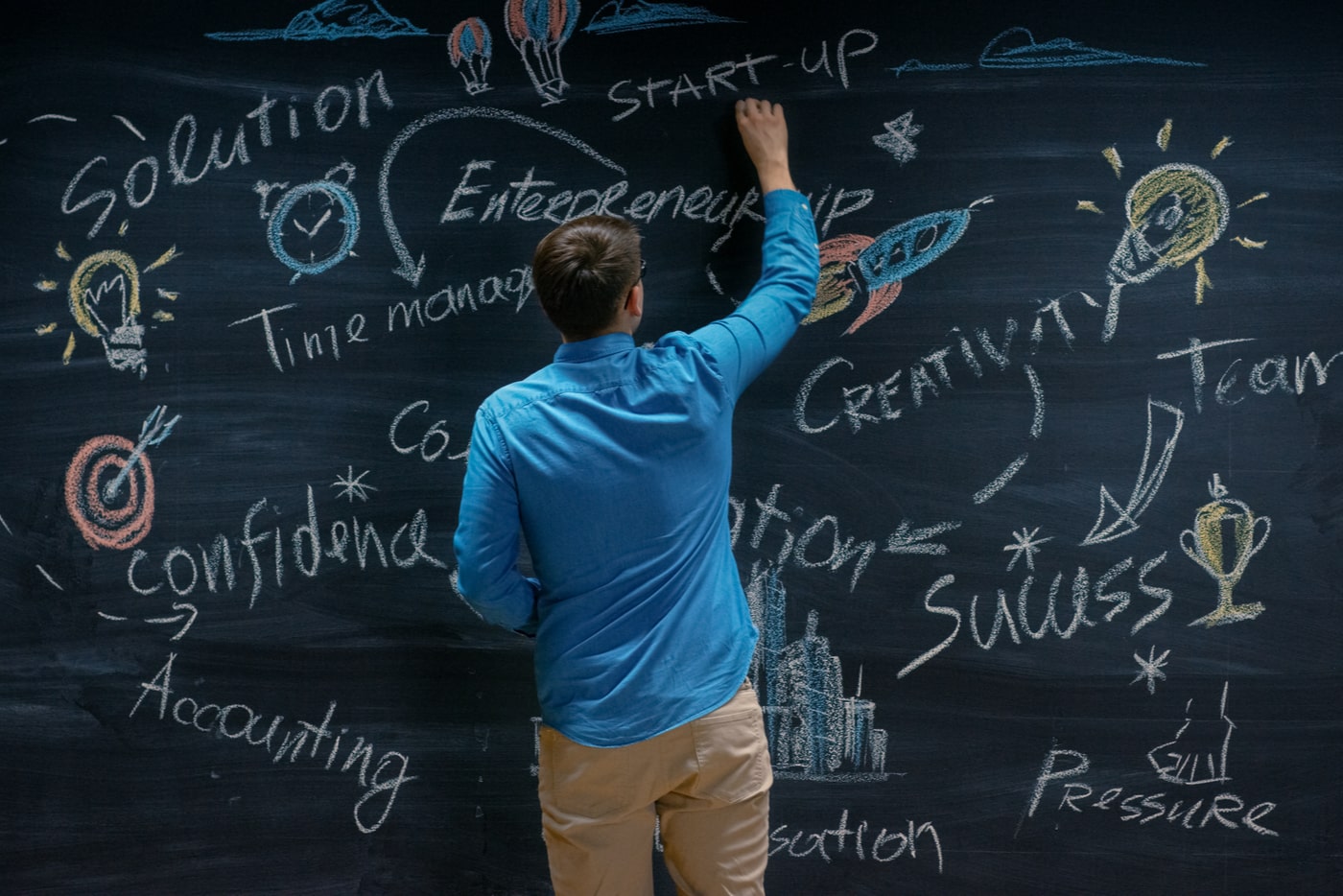 Osakeyhtiölaki. Mies liitutaululla.