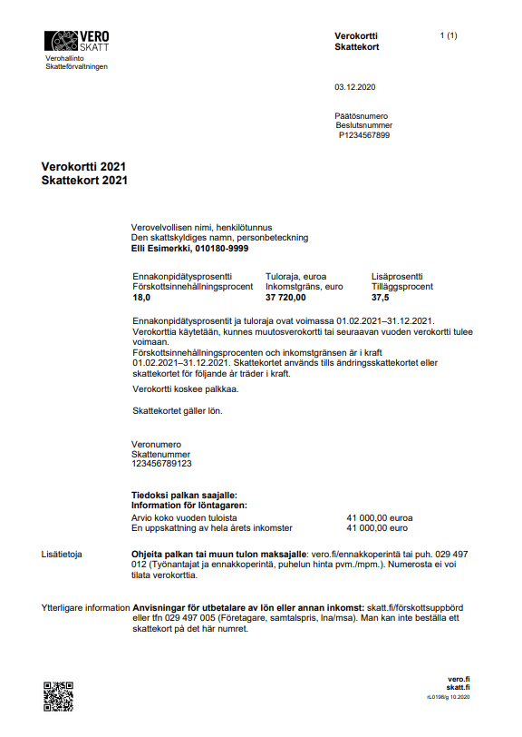verokortti - esimerkkikuva